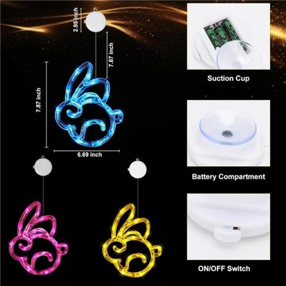 3Pack Easter Window Lights Easter Bunny Lights Decorations Battery Operated - Picture 3 of 7